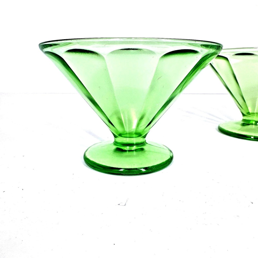 Vintage Federal‎ Green Vaseline Uranium Depression Glass Sherbet Cups (Set of 2)